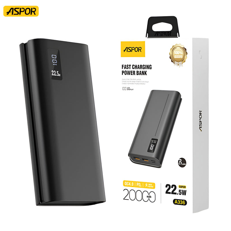 Aspor A336 20000mah Fast Charge 22.5W Power Bank Black